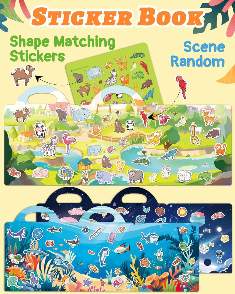 Benresive Reusable Sticker Books for Toddlers, 3 Sets Travel Stickers for Kids, Toddler Sticker Book, Crafts Activities for Toddlers, 3 and Up Birthday Gifts Travel Toys - Image 2